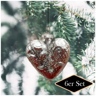 Antikas Weihnachtsfigur Christbaumkugeln in Herz-Form, silber, Weihnachten, 6er Set silberfarben