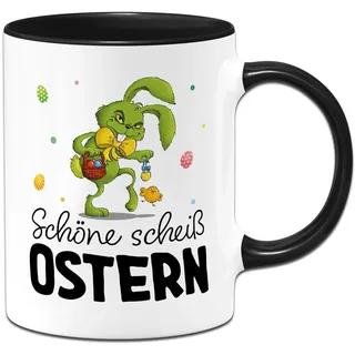 Tasse Ostern - Grinch Osterhase - Schöne scheiß Ostern - Hasen Ostertasse lustig mit Spruch - Ostergeschenk für Erwachsene Männer & Frauen - Oster Geschenke (Schwarz)