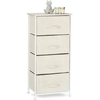 Relaxdays Regalsystem, 4 Stoff-Schubladen, universale Schubladenbox, Metall und Holz, HxBxT: 95 x 30 cm,