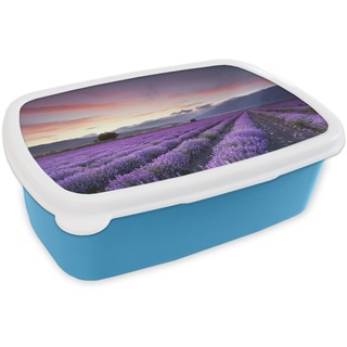 MuchoWow Lunchbox Sonnenuntergang über Lavendel, Kunststoff, (2-tlg), Brotdose für kindergarten, Vesperbox, Snackbox, Brotbox, Jungen blau