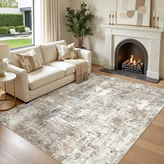 DMOYEST Teppich Wohnzimmer 200x300cm Abstrakt Grau Braun Modern Waschbar | Rutschfest und Weich, Kurzflor für Schlafzimmer Kinderzimmer Büro, Haustierfreundlich, Saugrobotergeeignet