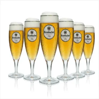 6x Krombacher Bierglas 0,2l Exklusiv Pokalgläser Biertulpen Pilstulpen Goldrand - Transparent