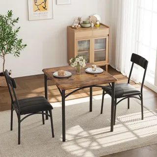 GarveeMore Küchentisch mit 2 Stühlen Esszimmermöbel | Dining Table 74x74cm Tischplatte | 15cm starke Tischplatte | Sichere Tischkanten mit abgerundeten Ecken | 40x40cm weich gepol