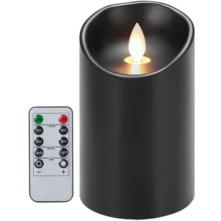 Koelaa LED Kerzen, Schwarz Flammenlose Kerze, Batteriebetrieben Kerzen, LED Kerzen mit Timerfunktion und Fernbedienung, LED Echtwachskerzen Flackernde Flamme, für Party, Geburtstagen-7.5 * 15cm