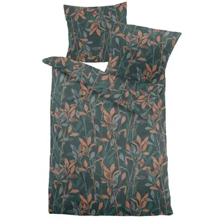 Dormisette Bettwäsche Dormisette Edel Biber Bettwäsche 155x220 Zweige Blätter petrol grün, Biber, 2 teilig, für die Wintermonate grün