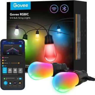 Govee Lichterkette Außen, Smart LED Wifi RGBICW Glühbirnen, IP65 Wasserdicht, Funktioniert mit Alexa und Google Assistant, App-Steuerung, 47 Szenenmodi, 15 LEDs 15m Outdoor