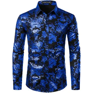 PARKLEES Herren Luxus Paisley Gemustert Golden Glänzend Slim Fit Freizeithemd - M