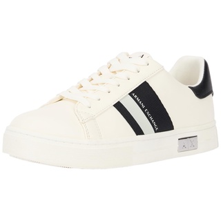 Armani Exchange Damen Cup Sole Mina, Back tab with and Metal Logo Detail on Side Sneaker, Off White+Black, 36.5 EU