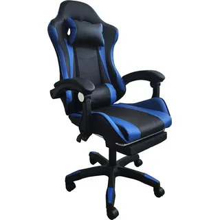 Gamingstuhl Krit Relax, Kunstleder Schwarz, ergonomisch mit Kopf- & Lordosenstütze, 100 kg, Kippfunktion, ausziehbare Fußstütze - Schwarz