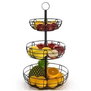 Bomclap 3 Stöckig Obstkorb für Platzersparnis,Obst Etagere Tehend Moderne Obstschalen, Metall Obstkörbe für Obst, Kuchen, Süßigkeiten,Gemüse (3 Stöckig Obstkorb)