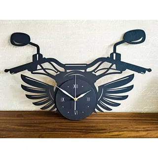ORNAMENTI Wanduhr Motorrad, dekorative Wanduhr für einen Motorradfahrer, 40 x 60 cm (Grosse, holz, hingucker Wanduhr, ohne Ticken, Wanddeko) schwarz