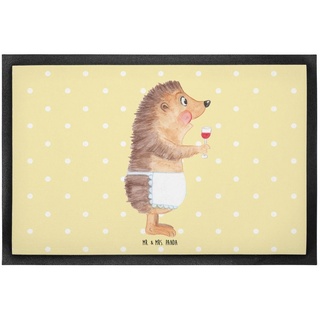 Fußmatte 60 x 90 cm Igel mit Wein - Gelb Pastell - Geschenk, Tiere, Schmutzmat, Mr. & Mrs. Panda, Höhe: 0 mm gelb