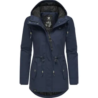 Winterjacke RAGWEAR "Monadis Black Label", Damen, Gr. XXXL(46), blau (graublau), Außenmaterial: 65% Polyester, 35% Baumwolle. Innenfutter: 100% Polyester. Wattierung: 100% Polyester, figurbetont Po-bedeckend, hoch geschlossener Ausschnitt, Ärmel ohne Ärmelschlitz Rippstrickbündchen, Jacken Winterjacke, stylischer Winterparka für die kalte Jahreszeit