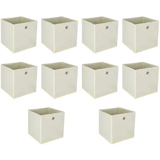 Trintion 10er Set Aufbewahrungsbox Faltbox Faltbare Stoff Faltkiste mit Fingerloch 32 x 32 x 32 cm für Kallax Regale oder Raumteiler Beige