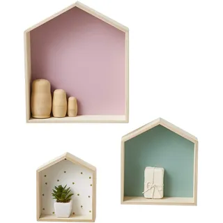 Vertbaudet 3er-Set Wandregale in Hausform, Setzkasten rosa ONE Size