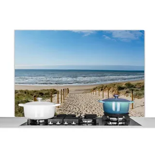 MuchoWow Küchenrückwand Strand - Meer - Sommer - Sand - Natur, (1-tlg), Spritzschutz Herd Wand, Küchen Deko, 120x80 cm bunt 120 cm x 80 cm