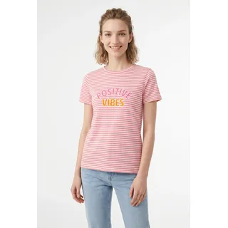 T-Shirt ZWILLINGSHERZ "Positive Vibes", Damen, Gr. M, hellrosa, Web, Obermaterial: 95% Viskose, 5% Elasthan, bestickt, geringelt, bequem hüftbedeckend, Rundhals, gerader Abschluss, Shirts T-Shirt, gestickter Statement Schriftzug, Rundhals