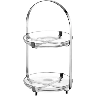 LEONARDO Etagere CUCINA, H 32 cm - Transparent - Glasteller - Edelstahl - 2 Etagen