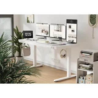 Claiks Schreibtisch Glas Höhenverstellbarer Schreibtisch, Steh-Sitz-Schreibtisch (1-St), mit robuster Glasplatte Leiser Motor, 140x60cm, Weiß weiß 140 cm x 72 cm x 60 cm