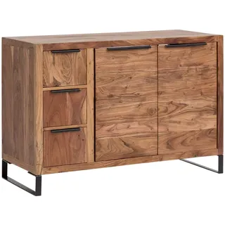 Woodkings Sydney Waschtisch, 105x74x45 cm, Massivholz Akazie Hell | Doppelwaschtisch, 2-türiger Bad Unterschrank, mit Schubkästen, für Badezimmer