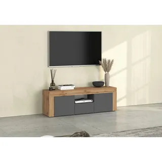 OTTO home Lowboard CHRONOS Breite 155 cm mit 2 Türen, 1 Schublade,1 offenes Fach (1 St), TV-Board, Sideboard niedrig, Grifflos mit Push to Open 'Made in Italy' grau