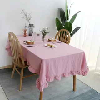 Tischdecke aus Baumwollstoff mit Volant-Nähten, waschbar, für Partys, Esszimmer, Bankette, Dekoration, Tischdecke, rosa Rüschen, 90 x 90 cm