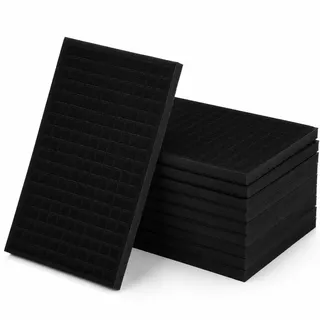 Lurrose Schmuckeinlage Schaumstoff – 10 Stück Ring Ohrring Aufbewahrung | 10er-Pack schwarze Schaumstoffeinlagen. Samtbezug, weich & kratzfrei. 100 Fächer Ideal für Schubladen, Schmuckkästchen.