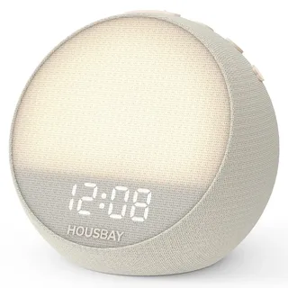 HOUSBAY MINI Lichtwecker mit Sonnenaufgang, Tageslichtwecker für sanftes Aufwachen,21 White Noise zum Einschlafen, Kleiner Nachtlicht Wecker für Schlafzimmer, bildschirmfreies Design, Putty