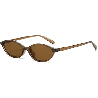 OSAGAMA Retro Ovale Sonnenbrille 90s Modische Schmale Brille Sunglasses für Damen Herren (Dunkel Braun)