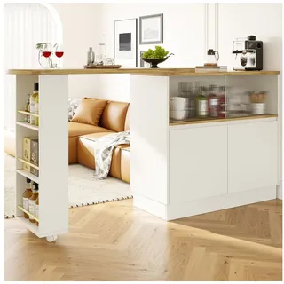 Flieks Bartisch 360° drehbar Stehtisch mit Sideboard (Set, 1-St., mit Rollen und Ablage), ausziehbar Esstisch mit 4 Türen Kommode Bistrotisch weiß