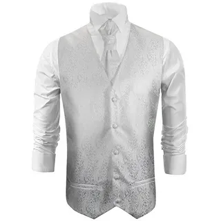 Paul Malone Anzugweste Herren Hochzeitsweste mit Plastron - Barock florale (Set, 2-tlg., mit Weste und Plastron) Hochzeitsmode weiß V43 weiß 60