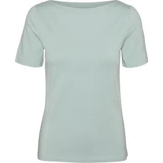 Vero Moda Damen Einfarbiges Stretch T-Shirt Basic Top Kurzarm Oberteil mit U-Boot-Ausschnitt VMPANDA, Farben:Grau, Größe:S