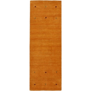 carpetfine Wollteppich Gabbeh Uni Läufer Gelb 60x180 cm | Moderner Teppich für Wohn- und Schlafzimmer