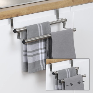 Handtuchhalter Küche ausziehbar 25-40cm Edelstahl 2Stangen aufhängen Schrank Tür