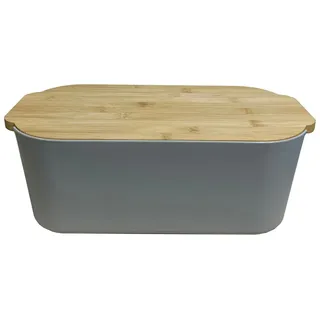 Expo Börse Brotkasten Pure Style Brotkiste mit Bambus-Deckel Brotbox+Schneidebrett, Brotbrett beidseitig verwendbar, Kunststoff-Box spülmaschinengeeignet grau