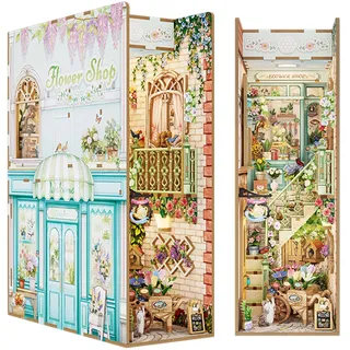 Tonecheer DIY Book Nook 3D Holzpuzzle Modellbausatz für Erwachsene, Miniatur Haus mit Licht Booknook Bastelset Personalisierte Geschenke für Frauen und Männer (Blumenladen)