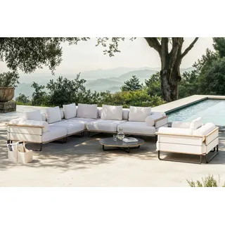 ploss Reverie L Gartenlounge, creme/anthrazit, Alu/Polyester/Schaumstoff, 90 Ø cm Tisch , wetterfest, inkl. Kissen