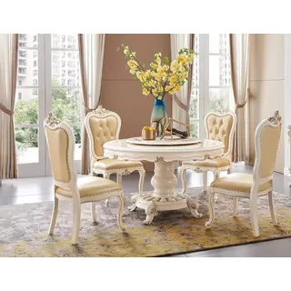 JVmoebel Esszimmer-Set Runder Tisch mit klassischen Stühlen in Holz und Kunstleder, (5-St., 1x Rund Esstisch + 4x Stühle), Made in Europa weiß