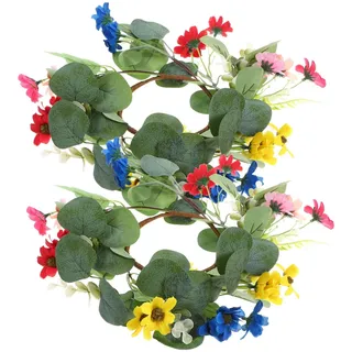 TOPBATHY 2 StüCk Eukalyptus Kerzenringe Mit GäNseblüMchen - 25 cm Tischdeko FüR Hochzeit, Geburtstag Und Festlichkeiten, KüNstliche BlumenkräNze FüR Elegante Tischgestaltung