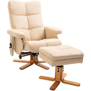 Homcom Relaxsessel Massagesessel Kunstleder 80 x 99 x 86 cm Cremeweiß mit Hocker