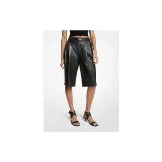 MK Bermudashorts aus Leder mit Bundfalten - Schwarz - Michael Kors - EU 32