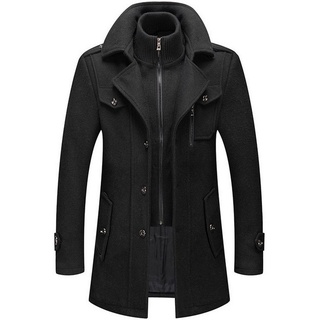 RUZU UG Strickjacke Herren Trenchcoat MantelSlim Fit Lange Jacke Winter Oberbekleidung schwarz XL