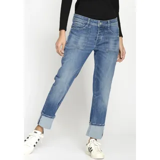 Boyfriend-Jeans GANG "94NICA WORKER", Damen, Gr. 31, N-Gr, blau (mid blau), Denim/Jeans, Obermaterial: 92% Baumwolle, 6% Polyester, 2% Elasthan, regular fit knöchelfrei, Jeans, cooler, androgyner Look
