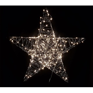 LED Metall Stern silber mit Timer - 80 LED / 38 cm - Outdoor Weihnachtsdeko Fensterdeko Weihnachtsstern beleuchtet für Außen