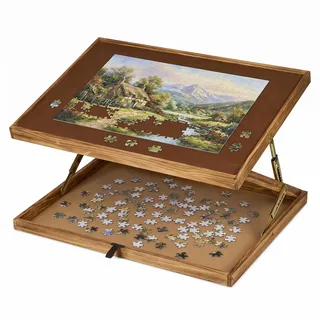 Relaxdays Puzzletisch, Braun,Hellbraun