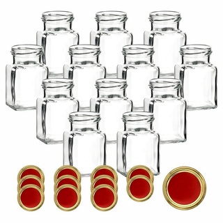 gouveo Vorratsglas Einmachgläser 150 ml eckig mit Schraub-Deckel - Kleine Vorratsgläser, (12-tlg), Rot-Gold rot