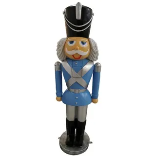 Casa Padrino Luxus Deko Skulptur Nussknacker Blau / Mehrfarbig / Silber H. 180 cm - Weihnachts Deko Figur - XXL Deko Skulptur - XXL Deko Figur - XXL Weihnachts Skulptur - Weihnachts Deko Accessoires