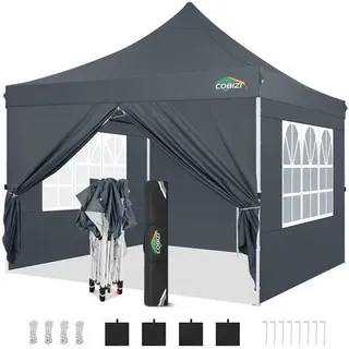 COBIZI Faltpavillon 3x3, Pavillon 3x3 Wasserdicht Stabil Winterfest, Faltbar Partyzelt mit 4 Seitenwänden & 4 Sandsack Pop up Gartenpavillon