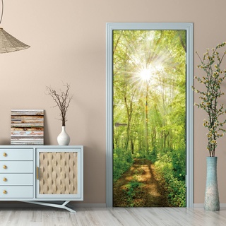 Türtapete Selbstklebend Sonne und Wald Türposter Türaufkleber Abnehmbare Vinyl türfolie Fototapete diy Wandbild Wohnzimmer Schlafzimmer Kinderzimmer Badezimmer B100 x H200cm