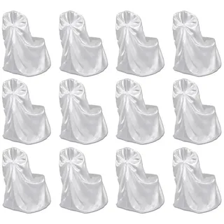 furnicato Stuhlhusse Stuhlbezug Weiß 110 x 140 cm aus Polyester, 12er Set, Waschbare Stuhlhussen für Bankettstühle mit dekorativer Schleife weiß